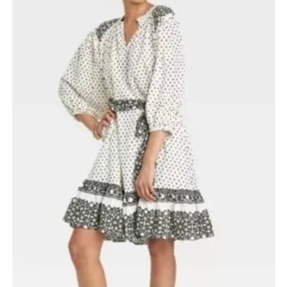 Knox Rose Dresses & Skirts - Women’s 3/4 Sleeve A-Line Dress • Knox Rose • Ivory Polka Dots